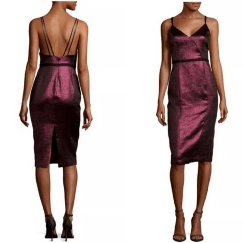 CINQ à SEPT 5 à 7 Soleil Metallic Dress in Cherry Spaghetti Straps Size 4
